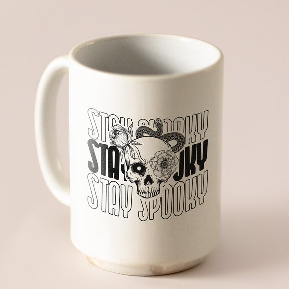 Stay Spooky Coffee Mug. Halloween Coffee Cup. 15oz Ceramic Mug. Skeleton Mug - Picture 3 of 3